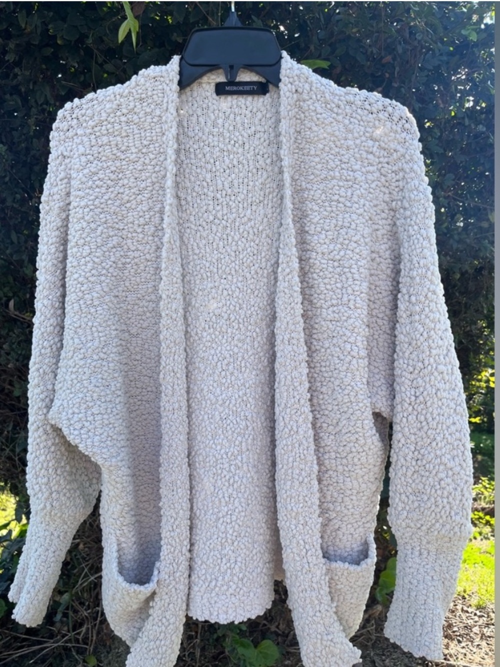 Popcorn batwing sleeve cardigan